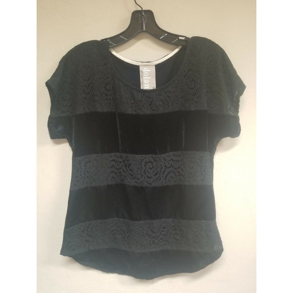 Anthropologie Dolan Left Coast Womens Velvet Lace Striped Tee Shirt XS Black